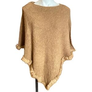 Max Studio soft 40% Wool blend Rabbit Fur Trim Poncho Cape in cocoa brown color